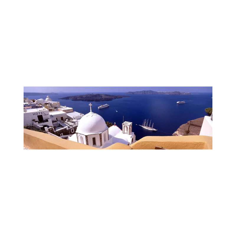 High Angle View Of Buildings In A City, Santorini, Cyclades Islands, Greece #2 - Wrapped Canvas Panoramic Print