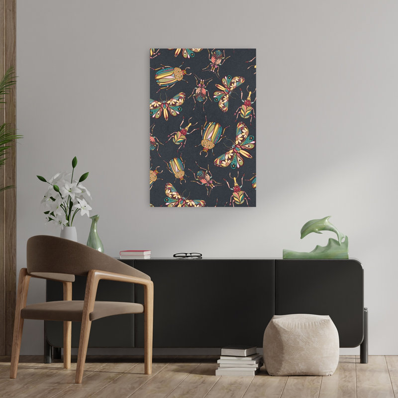 Bohemian Bug Motifs Colorful Geometric Vibrant Beetle Moth Nature Architecture Wall Art Print 1 Piece Wrapped Canvas Wall Art
