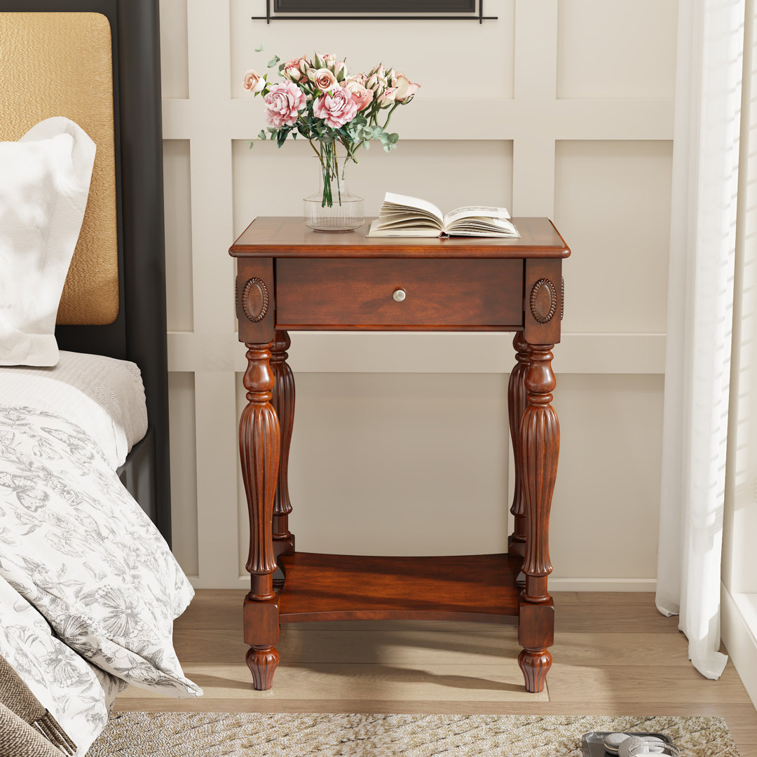 Halleli Solid Wood Side Table with Drawer and Storage Shelf Alcott Hill®
