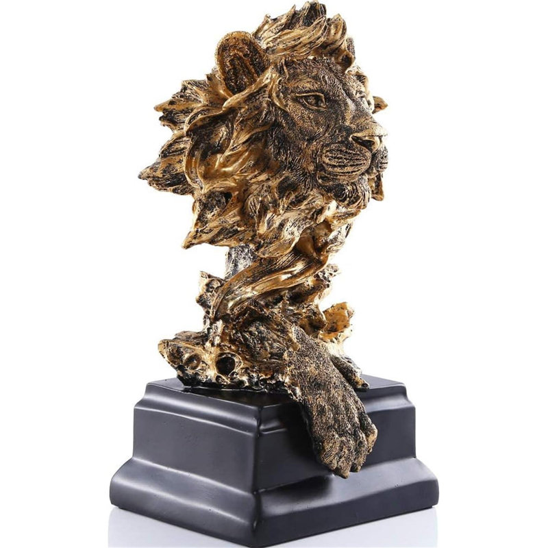 Statue en grès - Le roi des bêtes - Statue pour la maison / bureau / salon, grandes figurines de collection, meilleur cadeau pour l'homme, couleur dorée