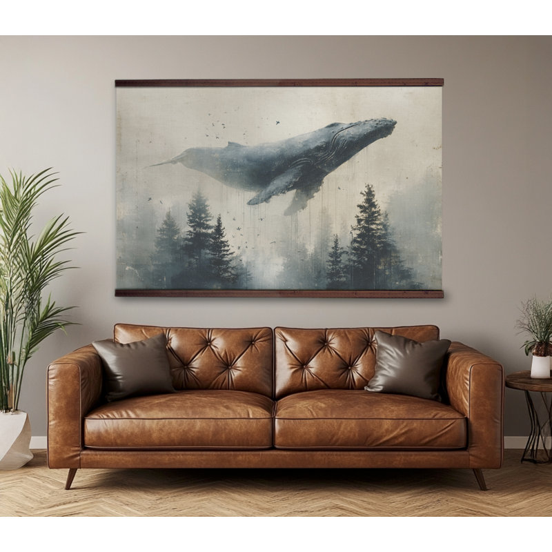 «Whale Over Forest», reproduction d'art sur toile panoramique encadrée, H 45 po x l 73 po