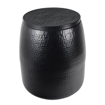Merida 19" Modern Rustic Hammered Metal Drum Storage Side Table with Lid
