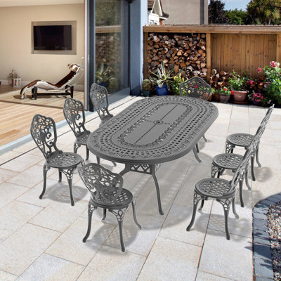 9-Piece Set Of All-Weather Cast Aluminum Dining Furniture Set With Black Frame