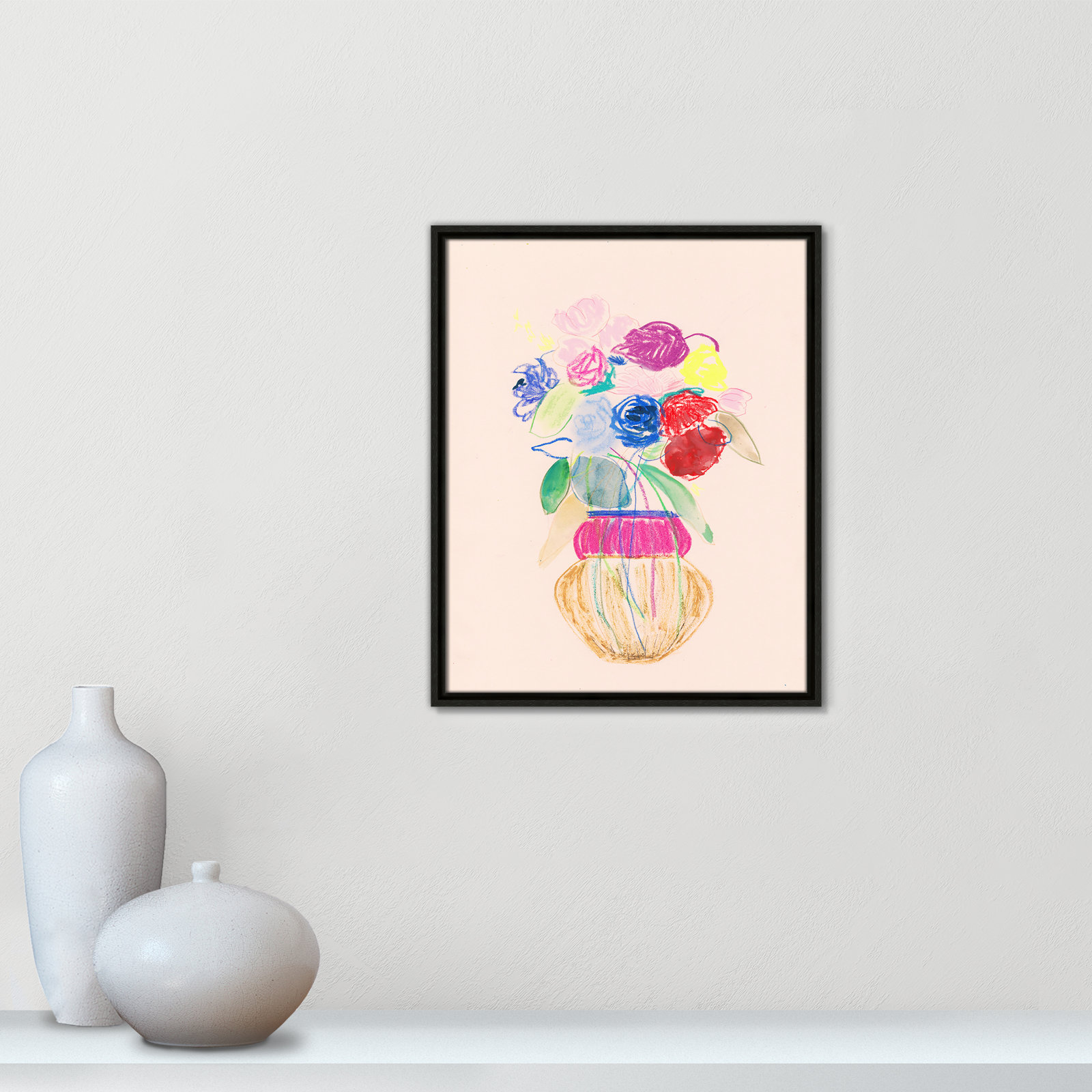 Simple Floral Collection "Simple Floral II" Print by Bea Dina, Espresso Floater Framed Canvas, No Mat