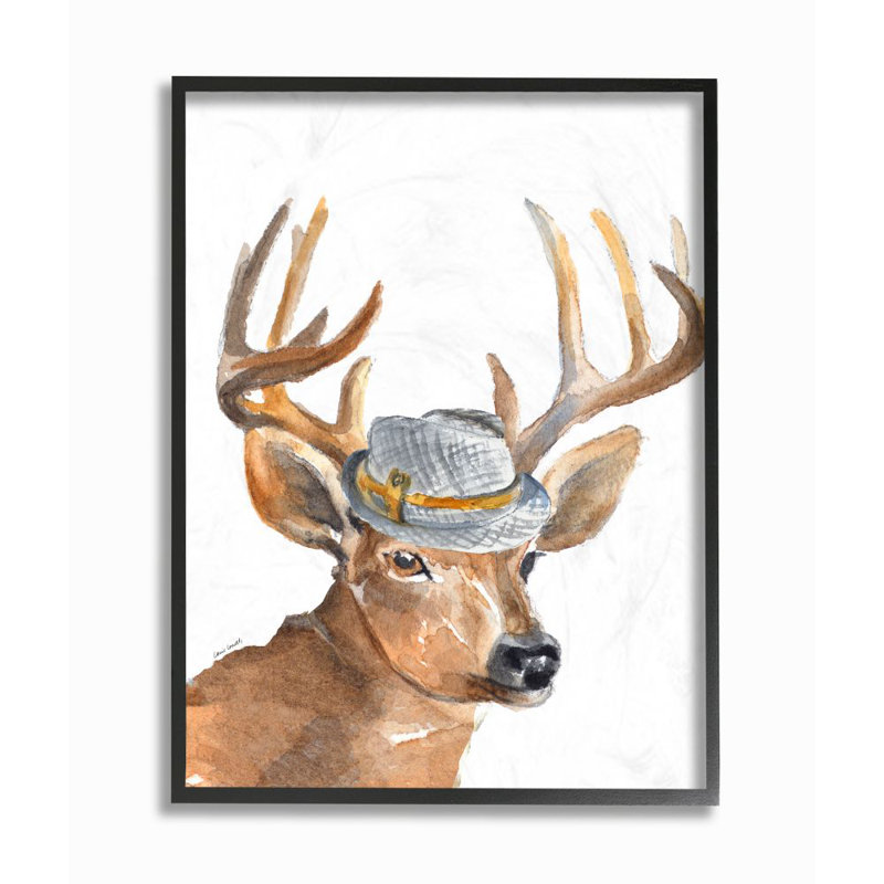 Décoration murale de cerfs pour enfants, peinture à l’aquarelle Walid, H 30 po x l 24 po x P 1,5 po, Cadre noir