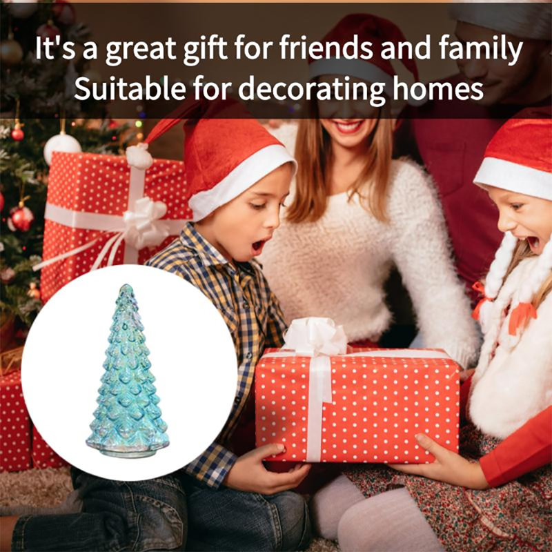 12" Blue Glass Christmas Tree Table Light – Battery Operated Holiday Decoration For Mantel, Shelf, Window Or Office Festive Display