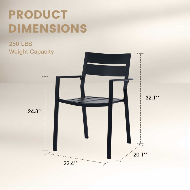Chaise de salle à manger d'extérieur empilable en métal, Noir