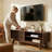 TV Stand With Storage, Entertainment Center With Slatted Sliding Door, Mid Century Modern TV Stand, Farmhouse Media Console For Living Room (Walnut, 46")