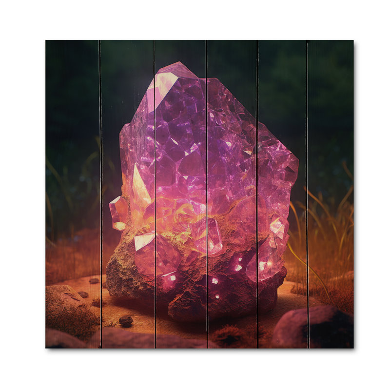 Janmarcos, pierres mauves et or vives sur bois, H 25 po x l 25 po x P 0,78 po