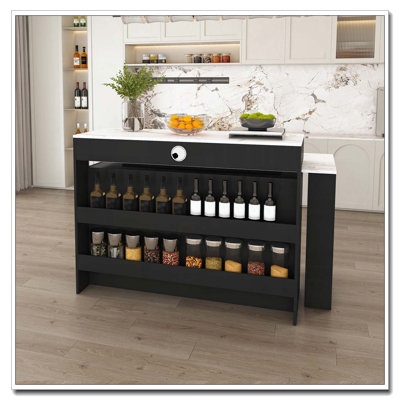 Kitchen Island with Extendable & Rotating Table