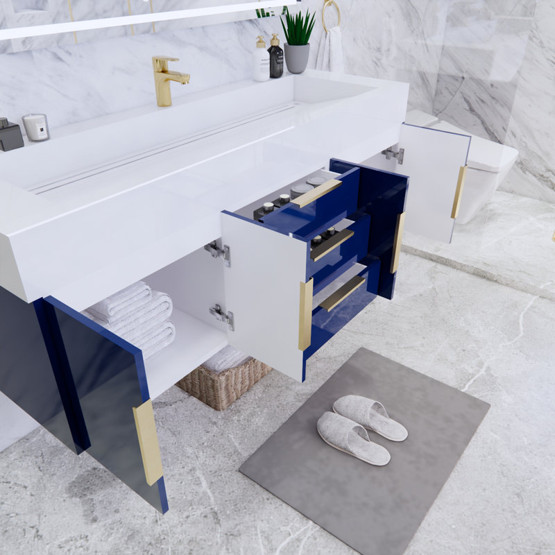Glasgow 59'' Bathroom Vanity with Acrylic Top, High Gloss Night Blue