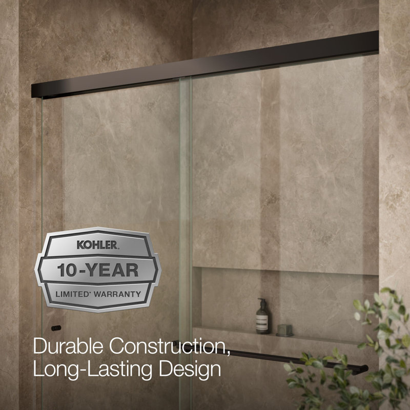 Revel 59.63'' x 76'' Double Sliding Shower Door with CleanCoat® Technology, Anodized Dark Bronze, Crystal Clear