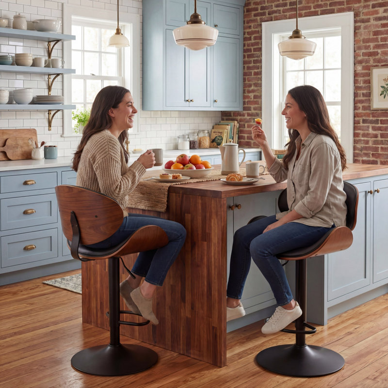 Swivel Adjustable Height Bar Stools PU Leather Counter Stools With Back For Bar, Kitchen And Dining Room, Black