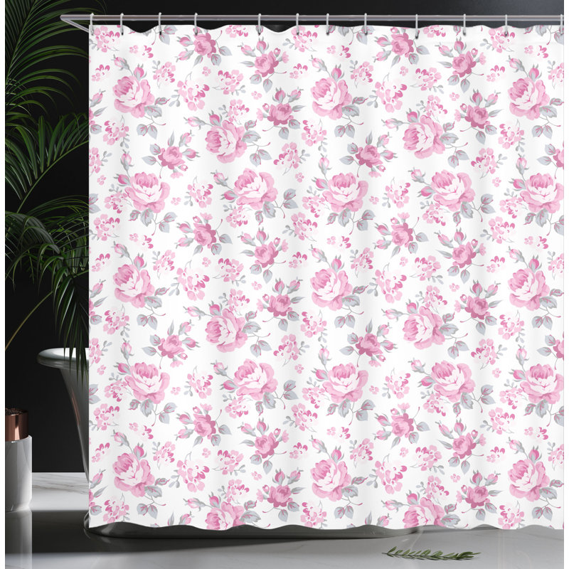 Ensemble de rideau de douche et crochets shabby, H 75 po x l 69 po