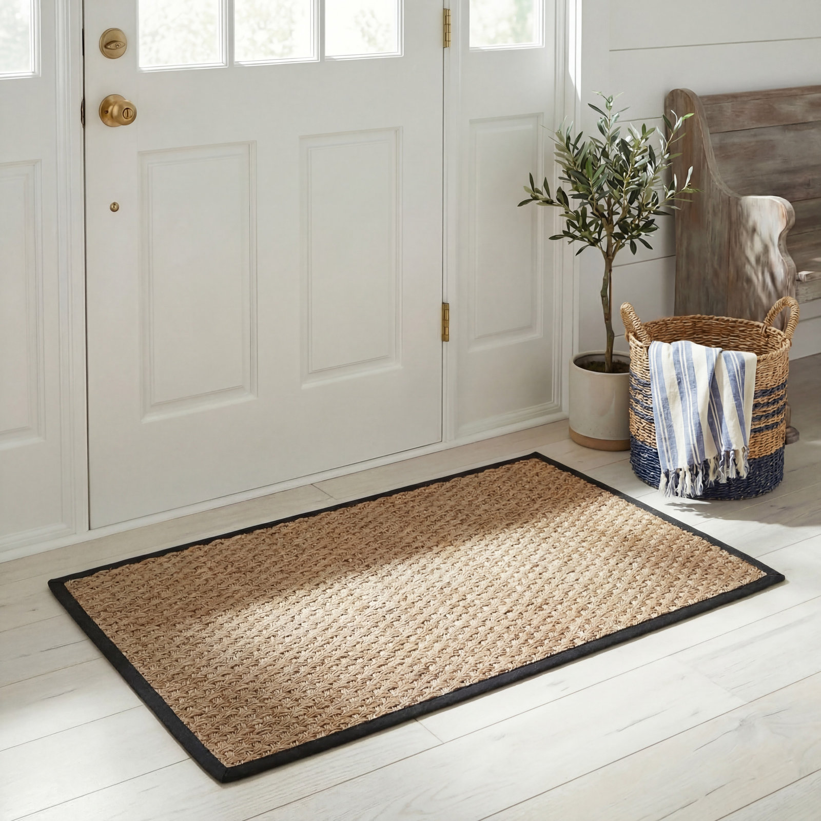 Natural Black Seagrass Rug, Rectangle 2'6" x 4'