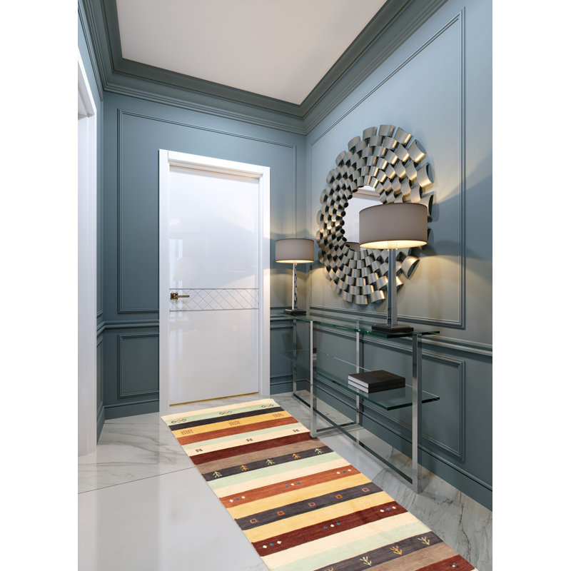 Tapis rouge foncé / gris / brun en laine tissé à la main 2 pi 4 po x 10 pi 2 po Buchy Southwestern