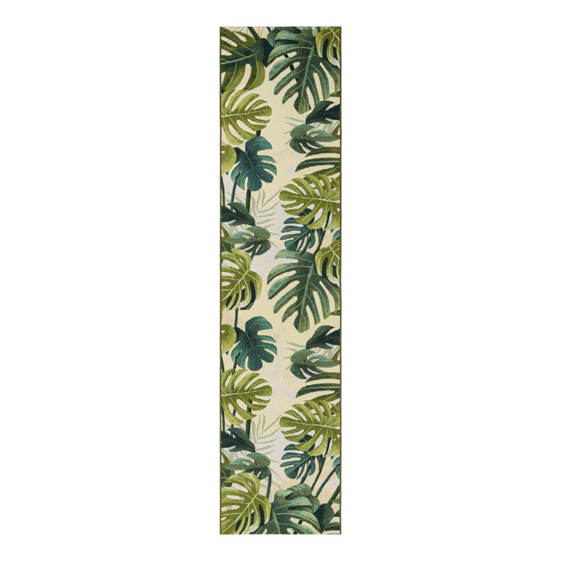 Tapis intérieur / extérieur floral Cindina, Tapis de couloir 2 pi 7 po x 12 pi