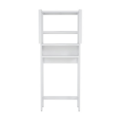 Tablette de rangement pour toilette blanche - très grande capacité de rangement en bambou avec tablette ouverte et 2 portes à persiennes