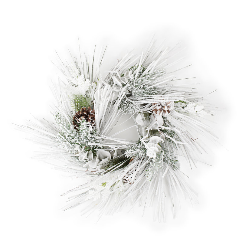Flocked Mixed Pine Eucalyptus Candle Ring 24.5"D