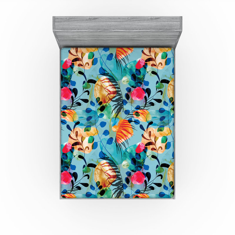 Drap-housse Ambesonne, Drap-housse très grand californien, Écume de mer, multicolore / floral