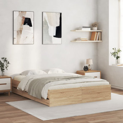 17 Stories Bed Frame With Drawers Double Engineered Wood