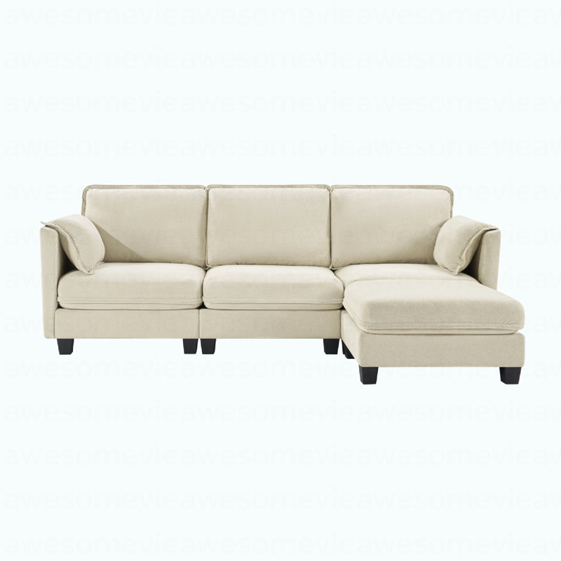 93-inch L-shaped sofa with cotton-linen brushed fabric, detachable storage armrest cushion, 3-seater suitable for living room office and spacious