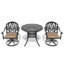 Ensemble de salle à manger 3 pièces en aluminium coulé toutes saisons, comprenant 2 chaises pivotantes et une table ronde pour le confort et la durabilité en plein air