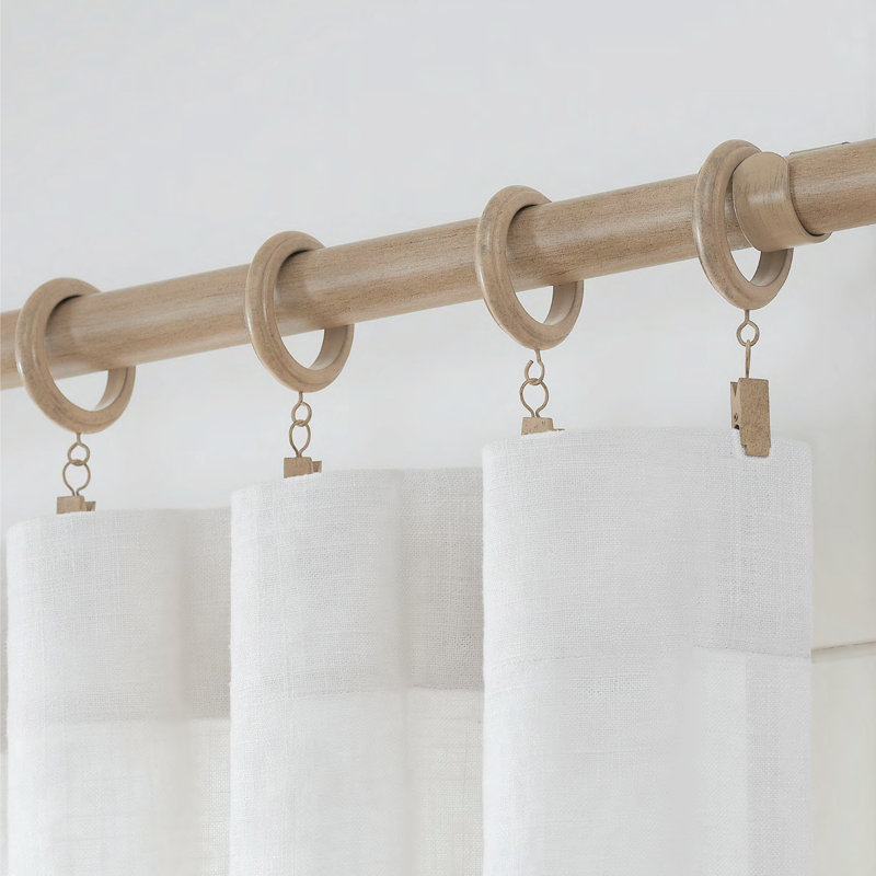 Leodore Farmhouse Collection Beveled Curtain Clip Rings, Fits Mode Farmhouse Curtain Rod Sets, 1 3/4 In, Weathered Oak