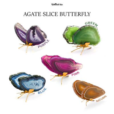 Papillon en tranche d'agate, décor en agate naturelle plaquée
