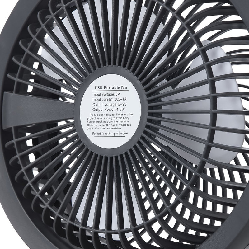 Gray Rechargeable Desk Fan with LED Light and Adjustable Tilt