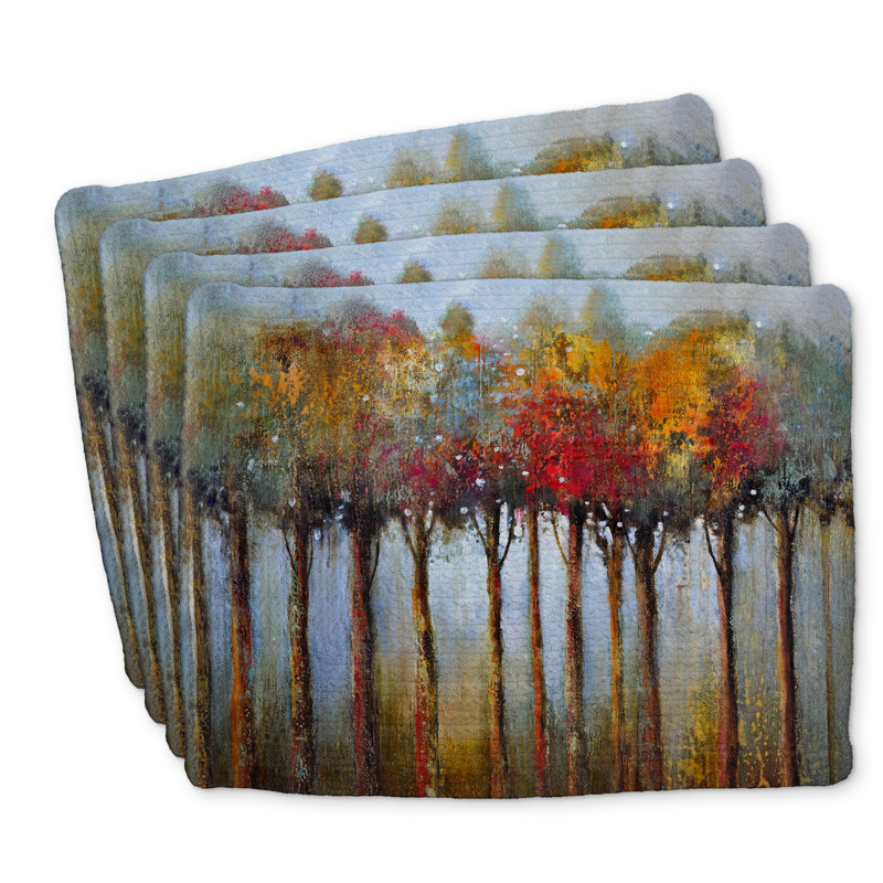 Napperons en polyester tressé à feuilles colorées | Ensemble de 4 décorations