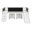 Lit mezzanine simple en blanc. Bois massif, avec structure et corde d'escalade, tableau noir. Taille blanche amusante et polyvalente avec rangement. Bois de pin. Corde pour le divertissement. Tableau noir innovant. Glissade-365847636