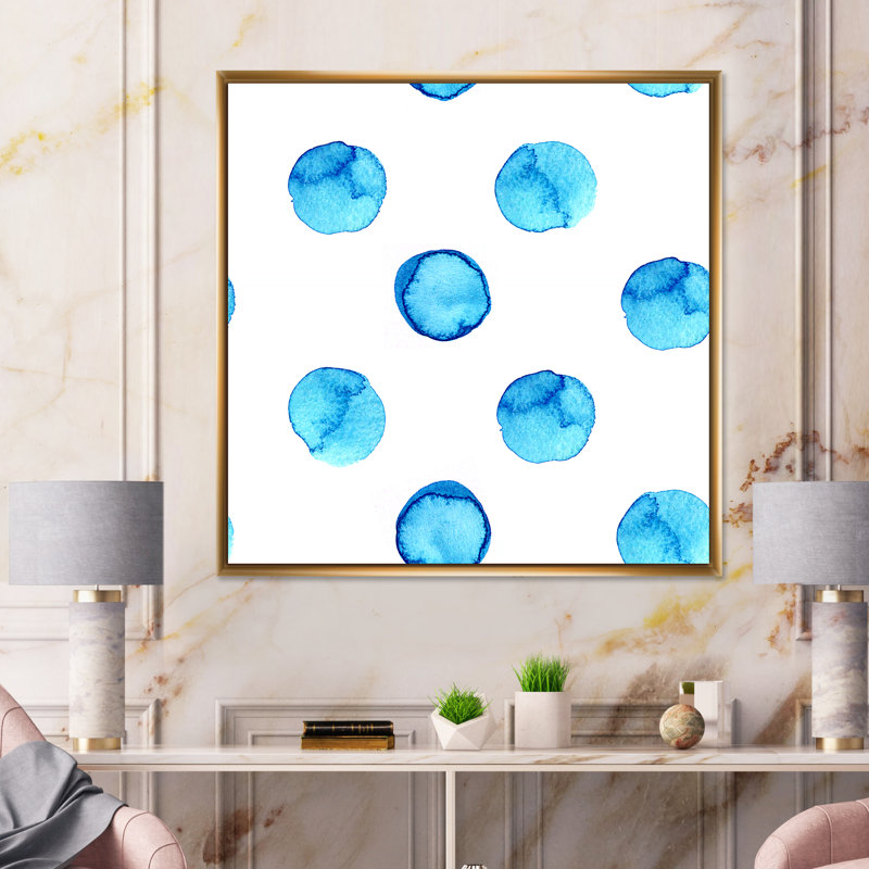 Pois bleu clair - peinture sur toile, H 16 po x l 16 po x P 1 po, Cadre flottant doré