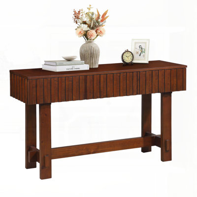 52-Inch Mid-Century Farmhouse Console Table with 3 Fluted Drawers and Solid Wood Legs – Cherry