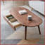 Table basse en chêne naturel massif avec 2 tiroirs - Table de salon ovale moderne, stable et amp; Assemblage facile