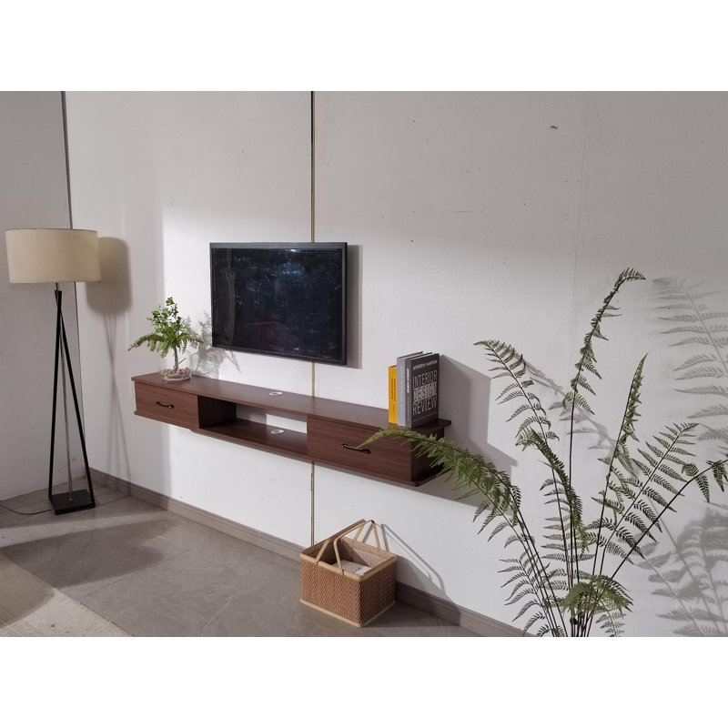 Meuble télé moderne flottant mural de 47 po avec 2 portes, pour téléviseurs jusqu'à 50 po, noyer, 7.9"H x 47"L x 9.4"W