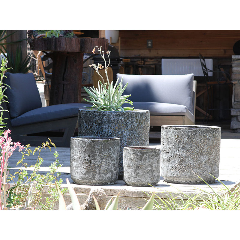 Pot de fleurs Redondo en grès, taille moyenne, lot de 4 - Intérieur/Extérieur, P 19,5 po x H 18,0 po, Bronze corail