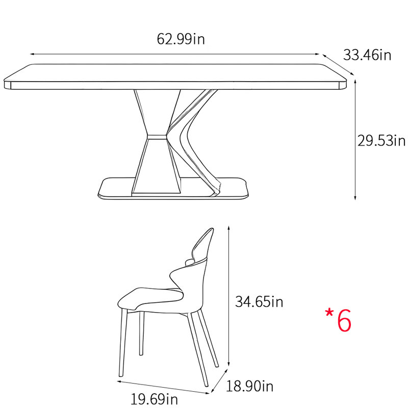 Modern luxury Italian style dining table sets, Black, 29.53"H x 62.99"L x 33.46"W