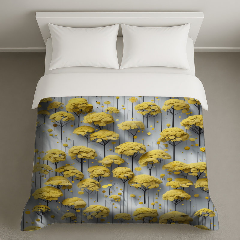 Housses de couette à arbres abstraits jaunes, Grand lit