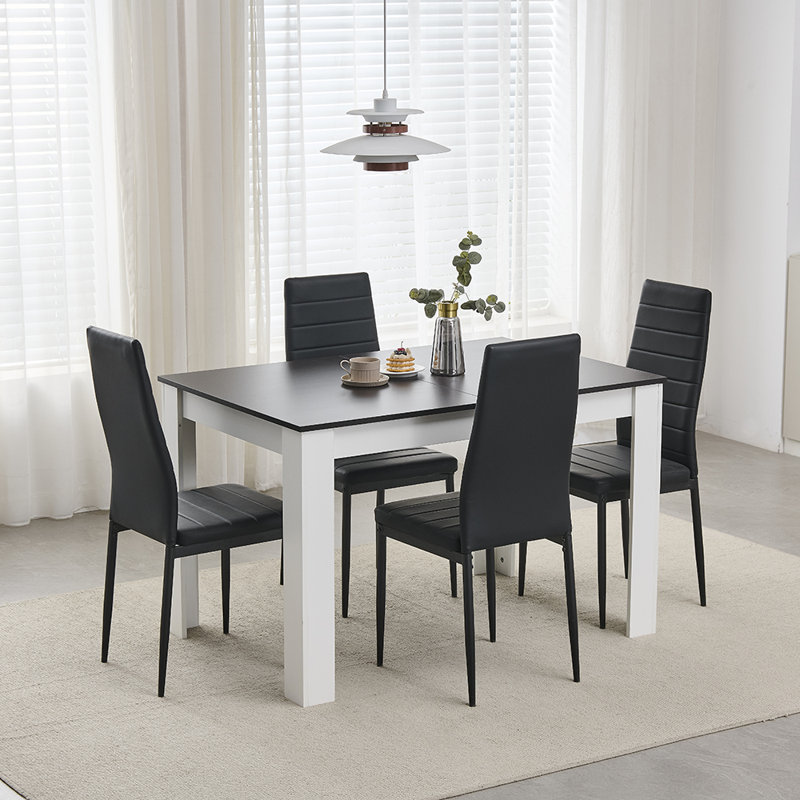 Walnut White 5-Piece Expandable Dining Table Set with 4 Upholstered Chairs, 120-150cm Extendable Table for 4-6 People, Modern Space-Saving Dining Set
