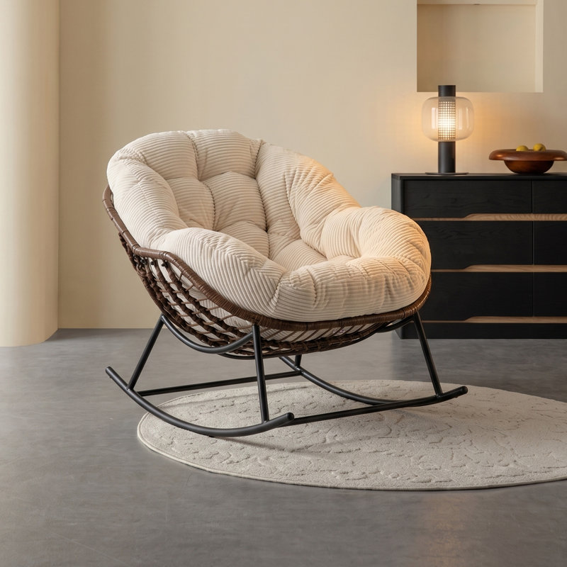 Fauteuil Papasan berçant surdimensionné pour patio, Blanc