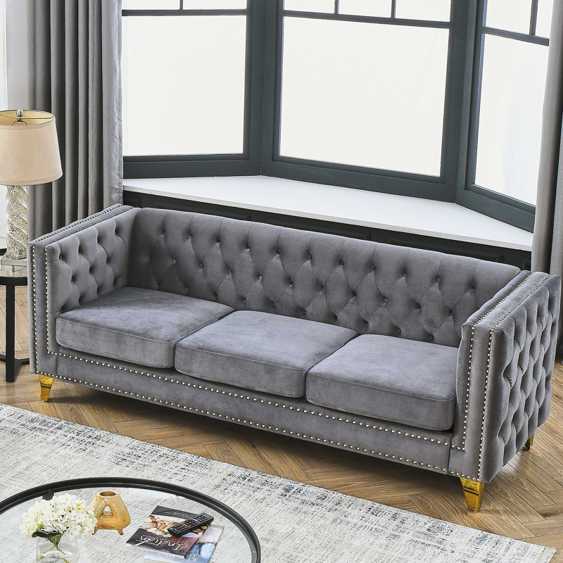 Canapé rembourré 80,5 po Illait, Velours gris