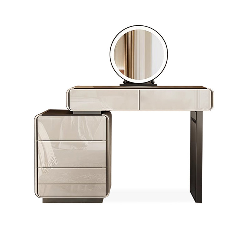 Coiffeuse de maquillage avec miroir lumineux, 5 tiroirs