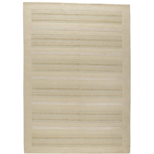 Striped Hand Knotted Beige Area Rug