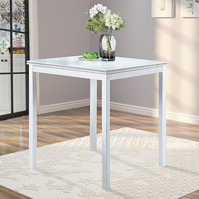 Wooden Dining Square Table, Kitchen Table For Small Space, 4 Person Counter Height Table, White, Table