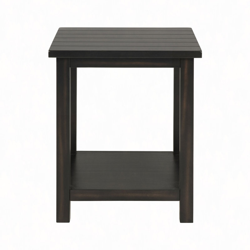 Wood End Table With Shelf, Distressed Java