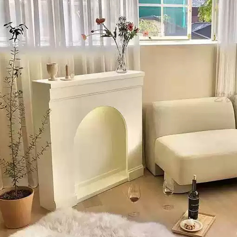 Foyer électrique en bois massif beige