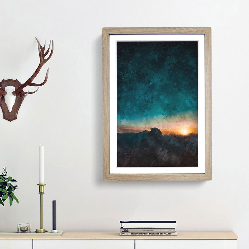 Stars Above California Painting - Framed Print, 45cm H x 33cm W x 2cm D, Oak Framed