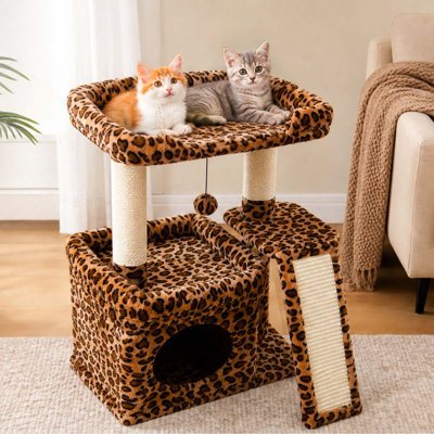Petite tour d'arbre à chat pour grands chats adultes avec perchoir à sommet large, condo pour chat privé et poteau à griffer et sisal pour chats d'intérieur