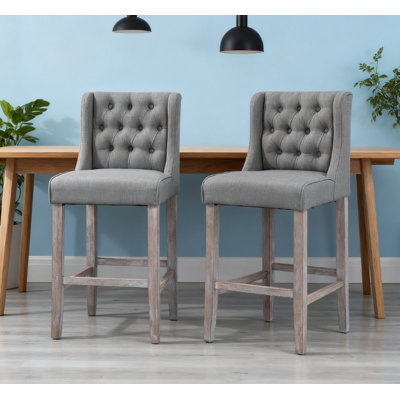 Tabourets de bar à hauteur de comptoir, chaise de salle à manger rembourrée sans accoudoirs à oreilles capitonnée - gris, l 18,5 po x P 22 po x H 39,8 po, rembourrée de mousse, pied en bois d'hévéa, capacité de 286 lb